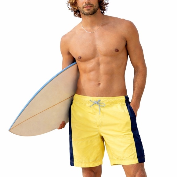 Sauvage Other - SALTBOX Yellow Navy Colorblock Swim Trunks XL Beach Board Shorts